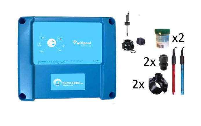 Wifipool connect PRO meet-box voor waterbehandeling (pH-RX-Flow) incl meet-en installatiemateriaal, uitbreidbaar naar pH en Chloor regeling zelfbouwpakket