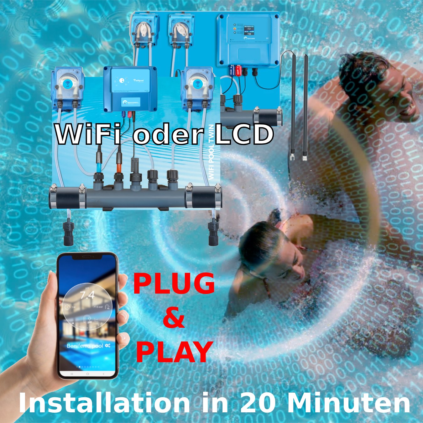 Flüssige pH- und Chlordosierung - vormontiert auf Platte für 10 bis 150 m³ Schwimmbad