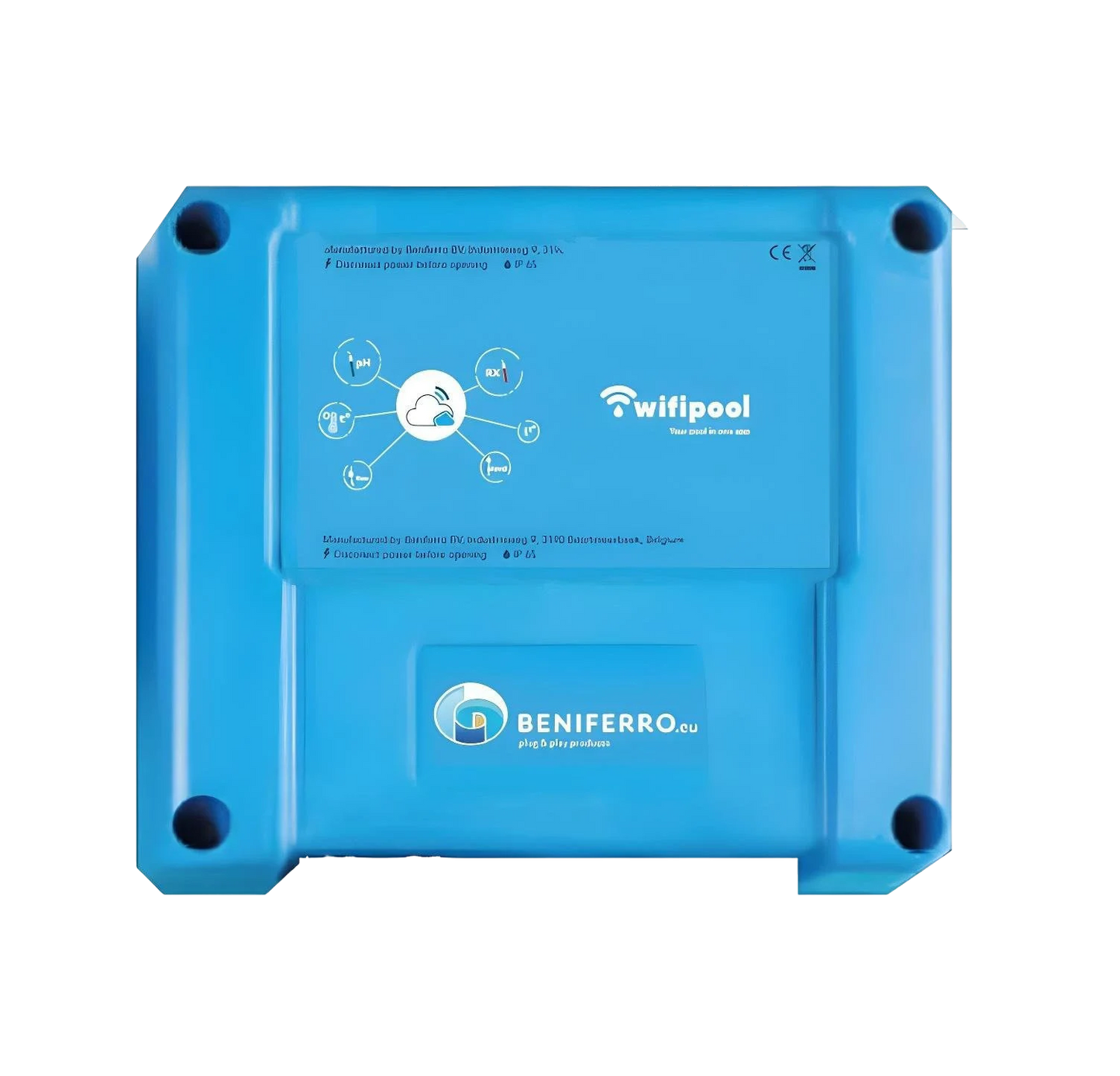 WiFiPOOL Connect-PRO Mess-/Steuerbox erweiterbar mit pH-, RX-, 3x Temperatur-, Durchfluss-, 3x Füllstands-, Druck- und Leitfähigkeitsmessung - Ethernet-Anschluss +  4 Steckern
