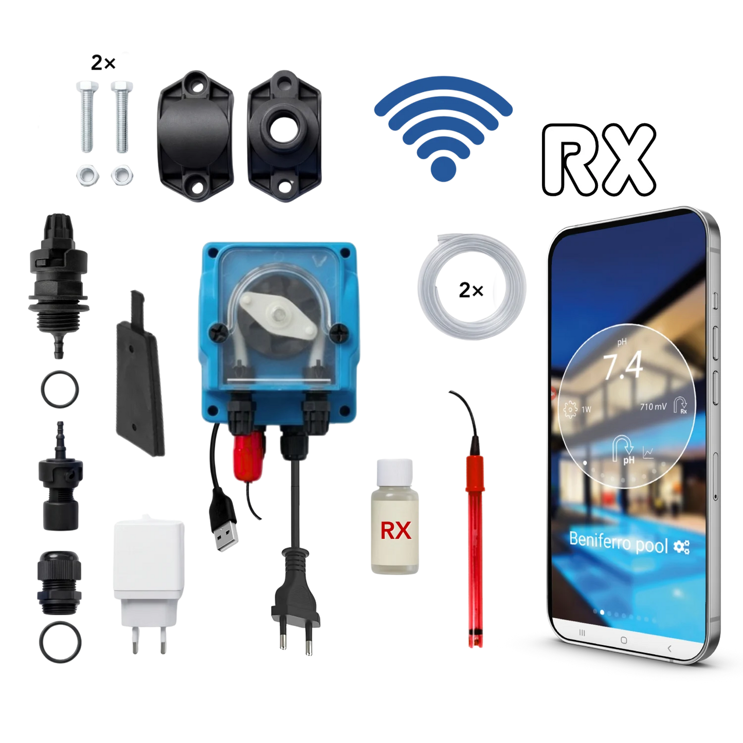 WiFiPOOL UNO RX Chlor Dosierpumpe - komplettes Installationskit - Schwimmbad bis 150m³
