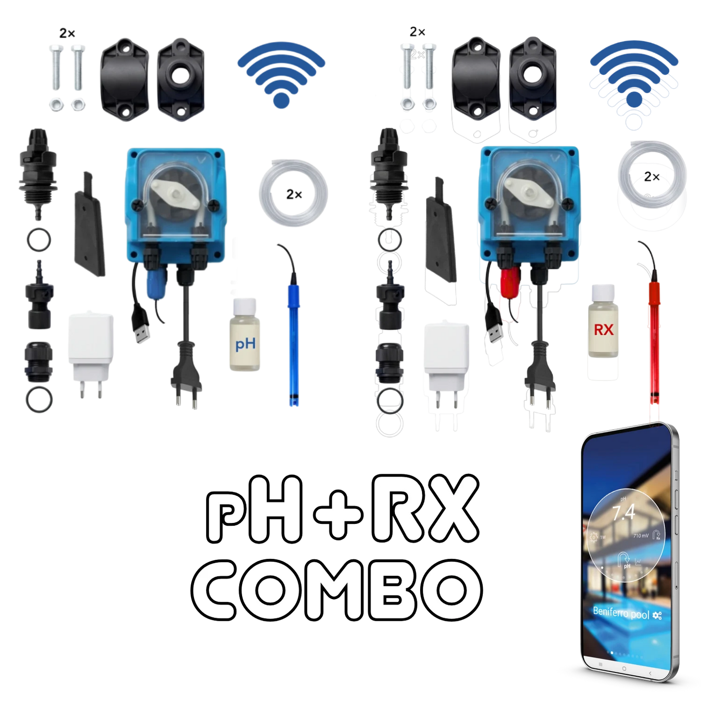 WiFiPOOL UNO pH + RX Dosierpumpen Gen-1 - Komplett-Installationskit - Pool bis 150m³
