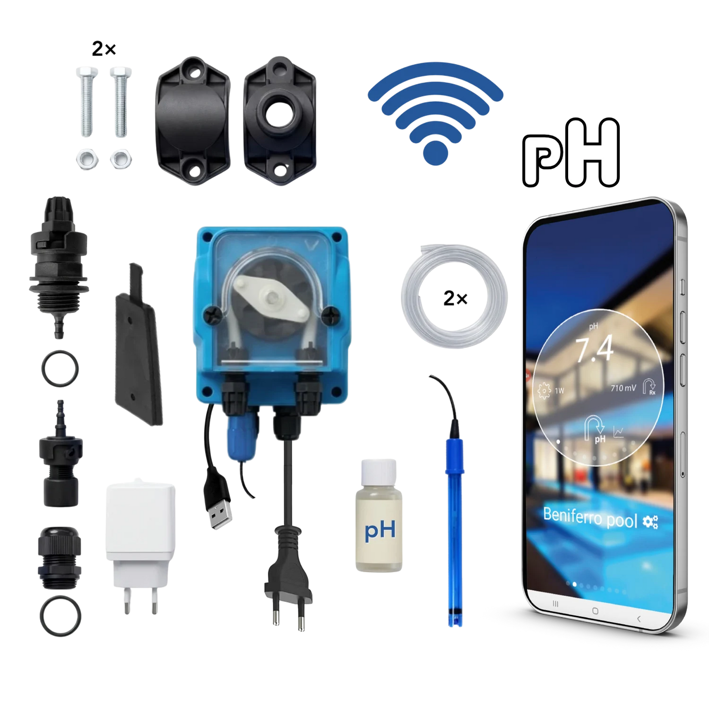 WiFiPOOL UNO pH-Dosierpumpe - komplettes Installationskit - Schwimmbad bis 150m³