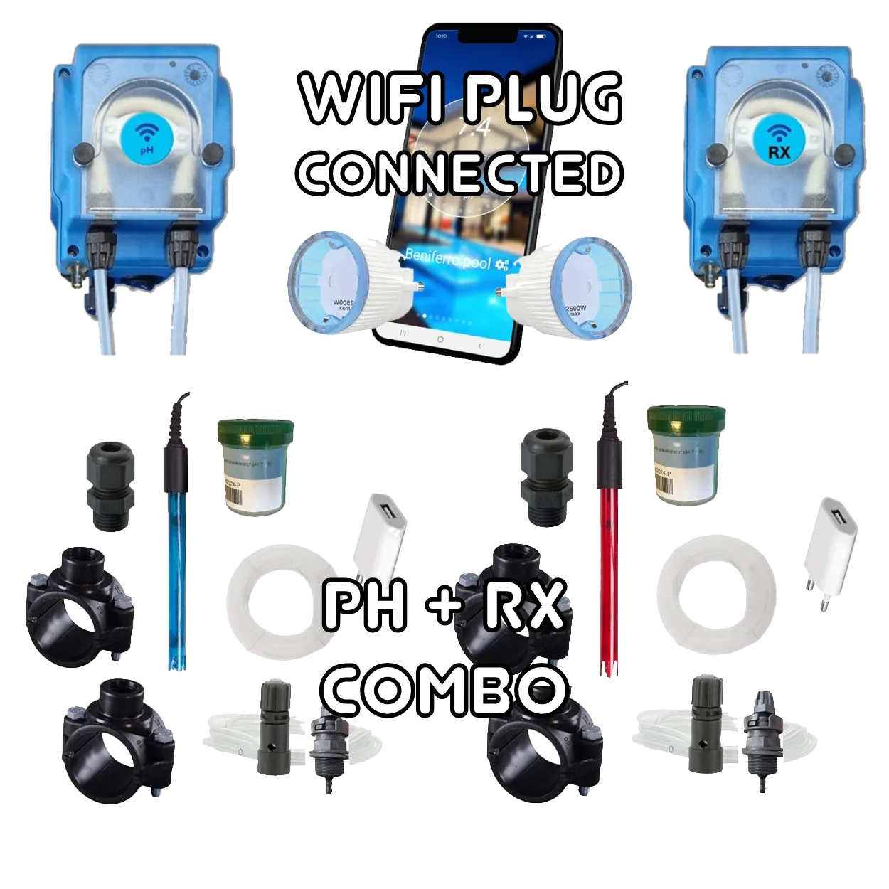 WiFiPOOL UNO-P pH + RX Dosierpumpen - Komplett-Installationskit - Schwimmbad bis 150m³