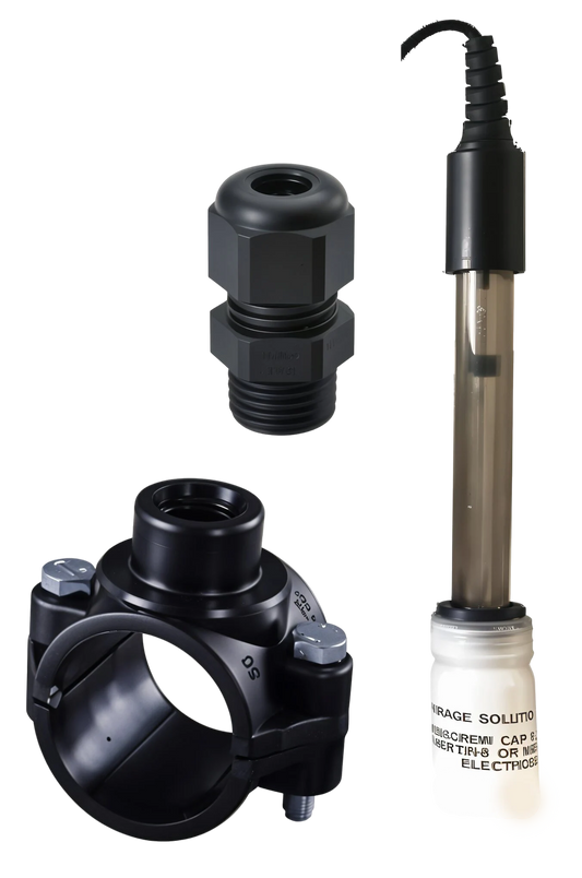 RX-Sonde Gold (Salzelektrolyse) + Bohrsattel + Kabelverschraubung Selbstmontagesatz