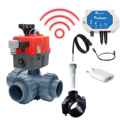 Automatisches 3-Wege-Ventil WIFI 50 mm, L-Bohrung, mit TLF-Temperaturregelmodul und Temperatursensoren (1 & 3 m) - HIDRO Plug-and-Play Selbstbausatz