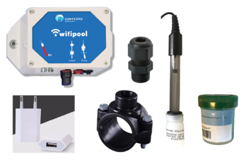 Wifipool module RX incl RX sonde Goud (zoutelektrolyse)  + aanboorzadel 50mm/ 1/2 inch + sondewartel + calibratievloeistof + usb transfostekker 1x zelfbouwpakket