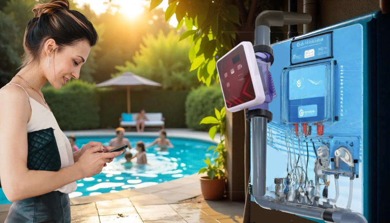 Vormontierte SR-Salzelektrolyse mit pH-, RX- und Durchflussregelung – Pools bis 150m³ – WLAN | Schirm – optionale Füllstandsregelung