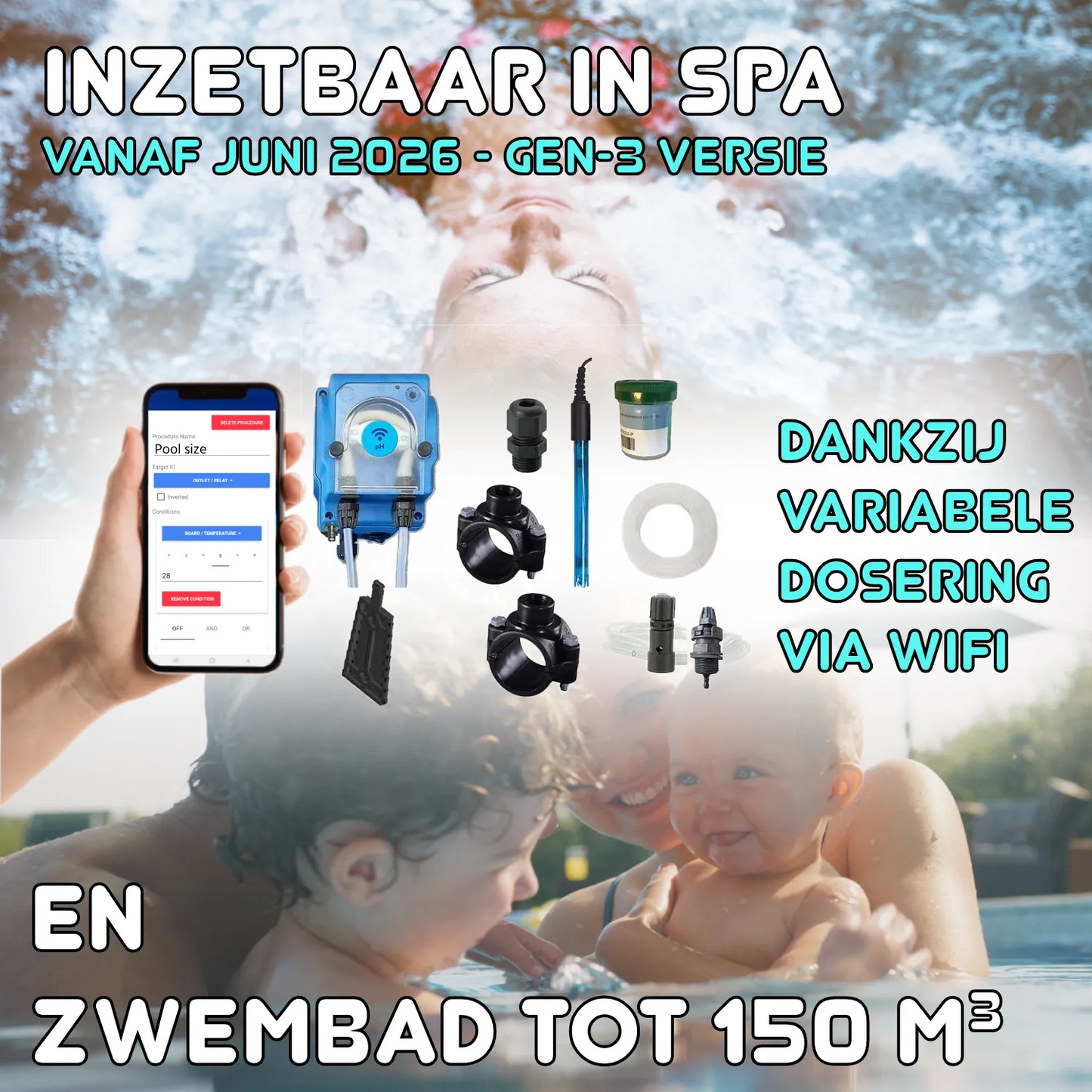 WiFiPOOL UNO-P pH + RX Dosierpumpen - Komplett-Installationskit - Schwimmbad bis 150m³