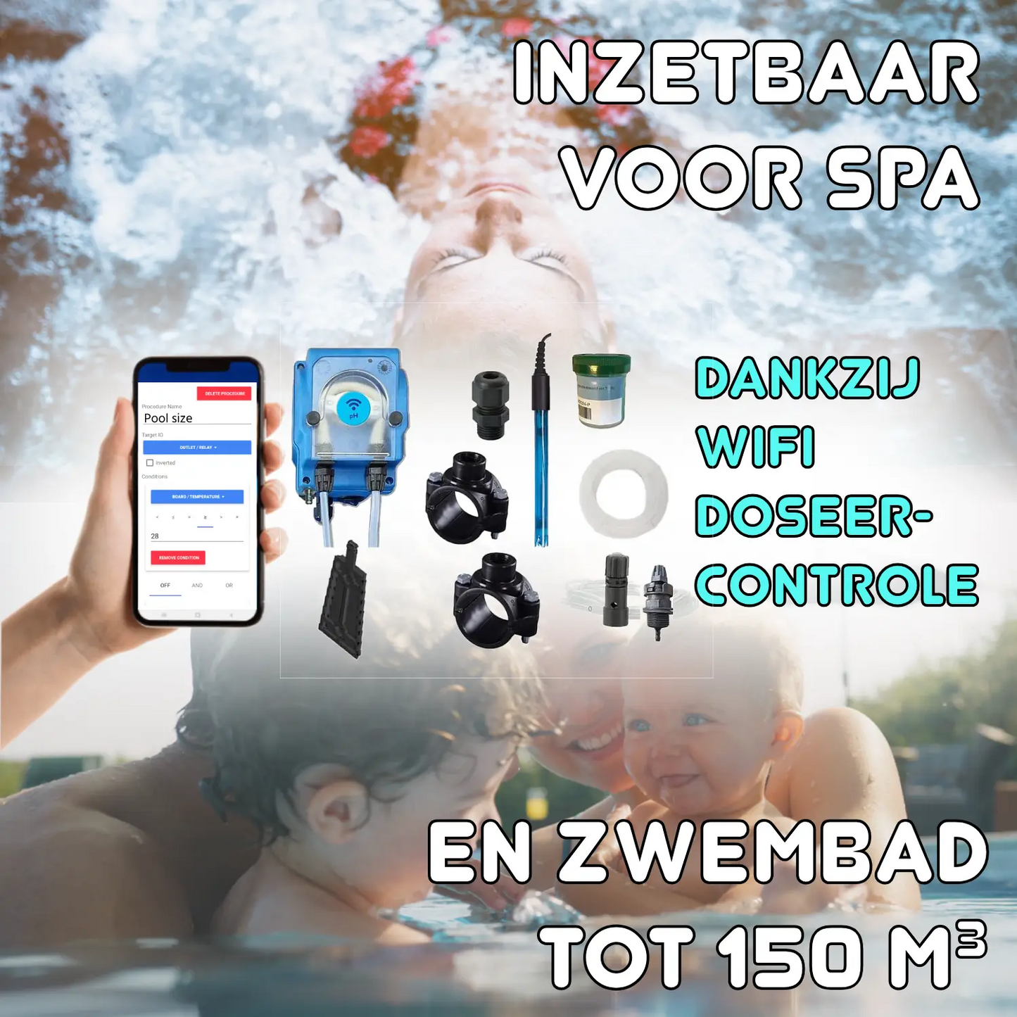 WiFiPOOL UNO RX Chlor Dosierpumpe - komplettes Installationskit - Schwimmbad bis 150m³